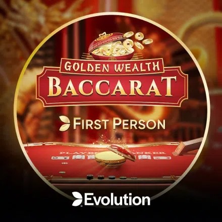 Official Table Games logo: First Person Golden Wealth Baccarat by Evolution at rewards-casino